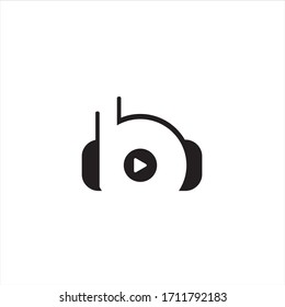 icon logo headphone with letter b vector design and play