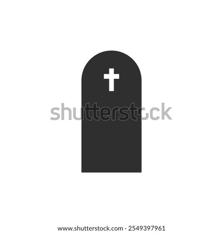 Icon or logo Headstone, Tombstone Vector illustration, RIP Gravestones with Cross for Halloween, cemetery or tomb, funeral elements concept