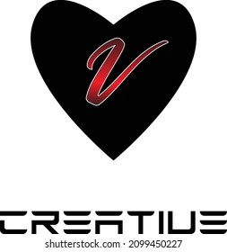 Icon logo heart shape with combination of initials letter V