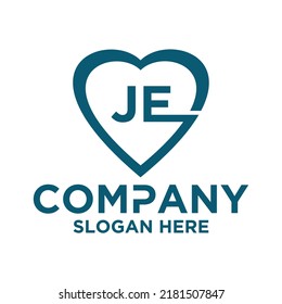 Icon logo heart shape with combination of initials letter J E