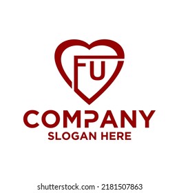 Icon logo heart shape with combination of initials letter F U