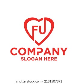 Icon logo heart shape with combination of initials letter F U