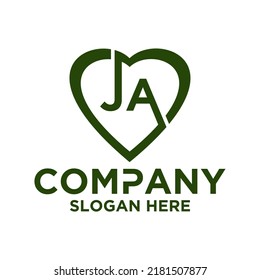 Icon logo heart shape with combination of initials letter J A