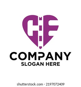 Forma del corazón del logotipo del icono con la combinación de las iniciales C E