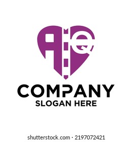 Icon logo heart shape with combination of initials letter A Q
