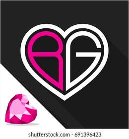 Icon logo heart shape with combination of initials letter B & G