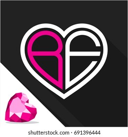 Icon logo heart shape with combination of initials letter B & E