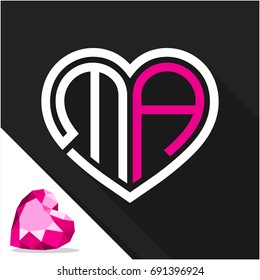 Icon logo heart shape with combination of initials letter M & A