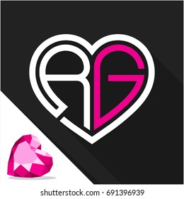 Icon logo heart shape with combination of initials letter R & G
