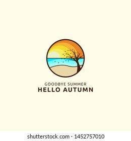 icon logo hello autumn goodbye summer with beach concept
