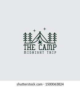 icon logo illustration of camp with line art