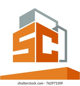 Icon logo initial for business development of construction services, with combination of letters S & C