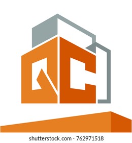 Icon logo initial for business development of construction services, with combination of letters Q & C