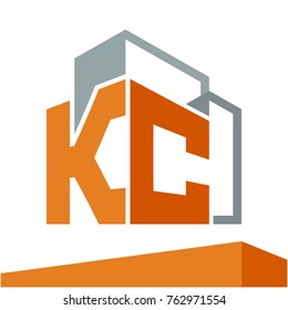 Icon logo initial for business development of construction services, with combination of letters K & C