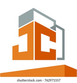 Icon logo initial for business development of construction services, with combination of letters J & C