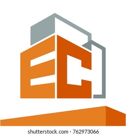 Icon logo initial for business development of construction services, with combination of letters E & C