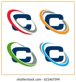 Icon logo initials letter C with concept around the rotating / orbiting