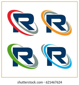 Icon logo initials letter R with concept around the rotating / orbiting