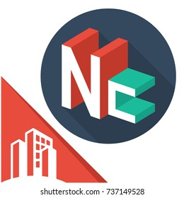 icon logo initials letters with isometric perspective style, with a combination of letters N & C