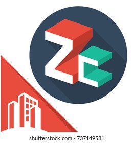 icon logo initials letters with isometric perspective style, with a combination of letters Z & C