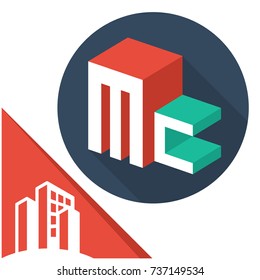 icon logo initials letters with isometric perspective style, with a combination of letters M & C