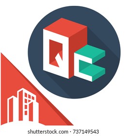 icon logo initials letters with isometric perspective style, with a combination of letters Q & C