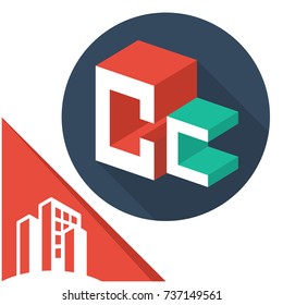 icon logo initials letters with isometric perspective style, with a combination of letters C & C