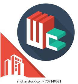 icon logo initials letters with isometric perspective style, with a combination of letters W & C
