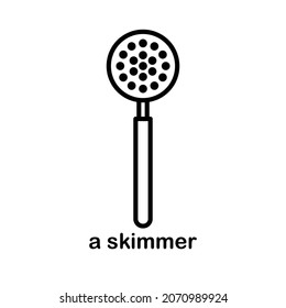 Icon and logo of a kitchen skimmer, outline element of a kitchenware and kitchen utensil