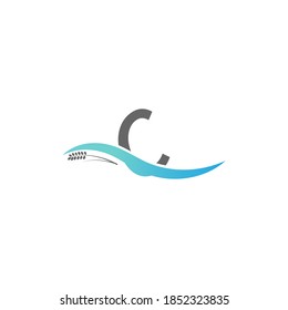 Icon logo letter C  drop into the water illustration