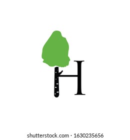 icon logo letter h with icon tree vector design
