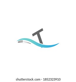 Letra de logotipo de icono T colocar en la ilustración de agua