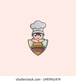 icon logo of little chef and hamburger