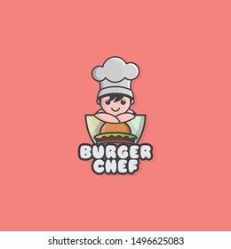 icon logo of little chef and hamburger