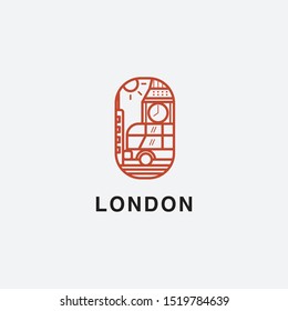 icon logo of london with bus and clock concept