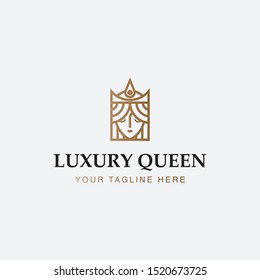 icon logo minimalist of  luxury queen with the gold line art