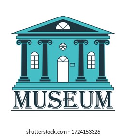 Icon or logo of a Museum, Bank, or theater. A building with columns in a linear style. Color vector illustration. Isolated on a white background