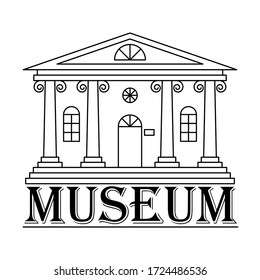 Icon or logo of a Museum, Bank, or theater. A building with columns in a linear style. Simple black and white vector illustration. Isolated on a white background.