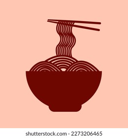 icon logo noodles ramen japanese food noodles korean food suitable for businesses red tones brick brown orange black and white