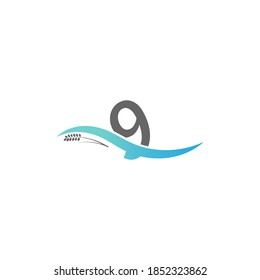Icon logo number 9  drop into the water illustration