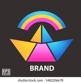 icon or logo with origami boat and rainbow color