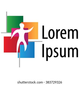 Icon, logo, person conceptual pictogram on colored squares. Ideal for visual communication, information and institutional material