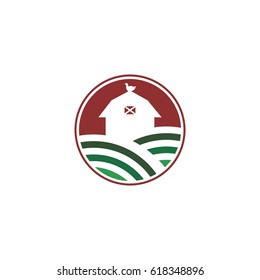icon logo for red barn in the green field