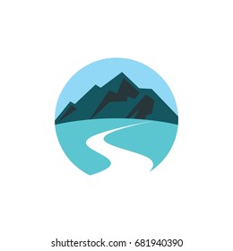 Icon Logo For Road With Blue Landscape With Mountain