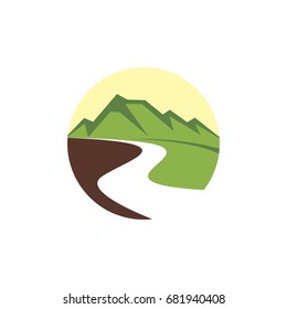 icon logo for road with green landscape 