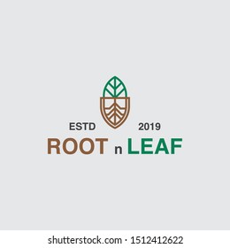 icon logo root and leaf with line art concept