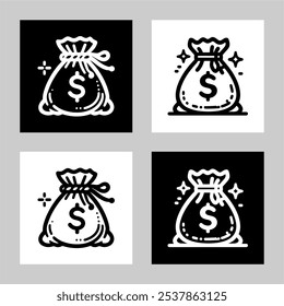 Icon logo sack of money vector black and white silhouette 