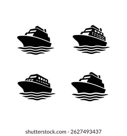 logotipo de ícone de vários navios de cruzeiro com silhueta preta