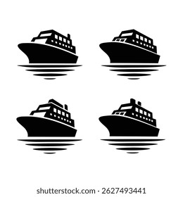 logotipo de ícone de vários navios de cruzeiro com silhueta preta