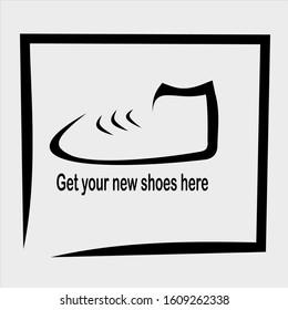 Icon and logo of shoes.  Shoes footwear on isolated white background and black frame